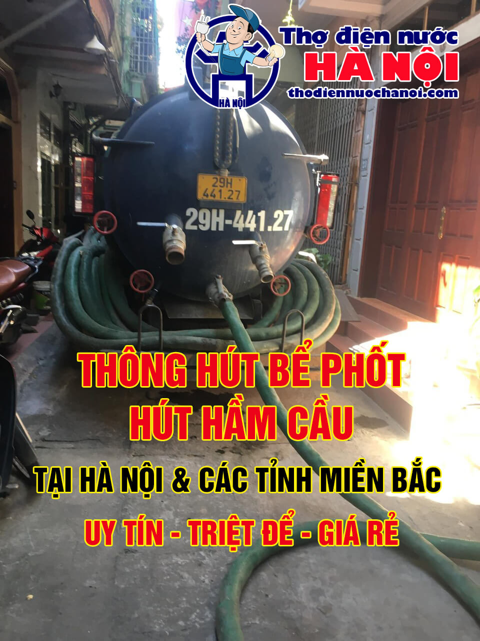 Dịch vụ Thông Hút bể phốt, hút hầm cầu vệ sinh giá rẻ ở Long Biên Hà Nội