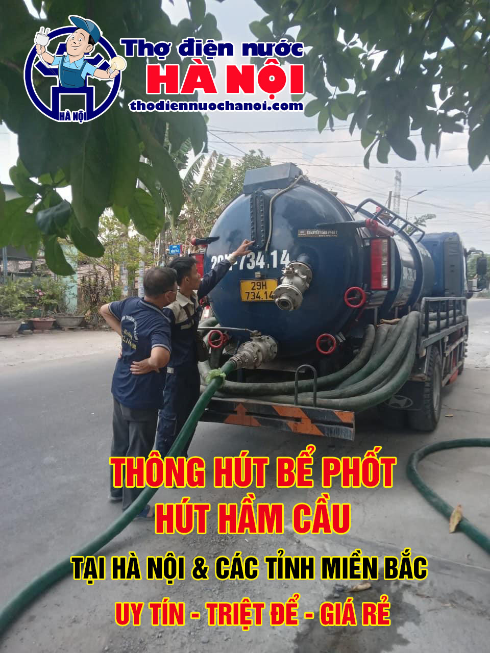Dịch vụ Hút bể phốt tại Hà Đông giá rẻ chỉ từ 50k, BH 10 năm